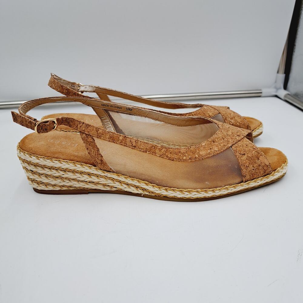 David Tate Portos 10M Brown Cork Espadrille Wedge Heel Slingback Sandals